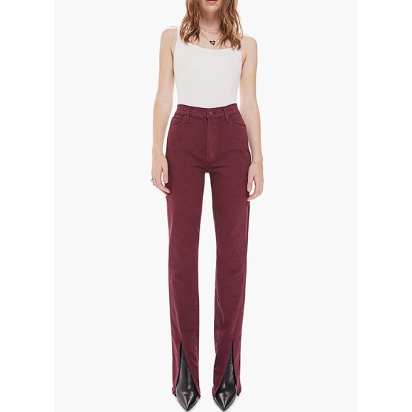 MOTHER Jeans Womens 32 Burgundy The Rascal Sliced Up Heel High Rise Slim NWOT - Picture 1 of 16